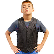 KV392 Kids Motorcycle Leather Biker Vest with Laces