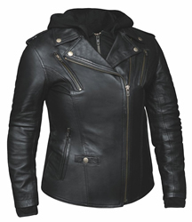 LB6841 Ladies Black Lambskin Jacket with Removable Black Hoodie