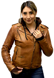 Click Here for the Ladies LB6841 Tan Lambskin Jacket with Brown Hoodie