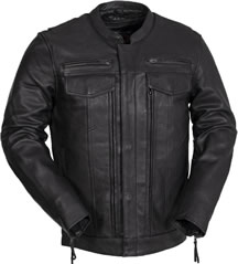 C6945 Leather Motorcycle Club Jacket with Hidden Pockets Panel