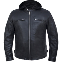C6644 Leather Motorcycle Scooter Jacket with Removable Hood